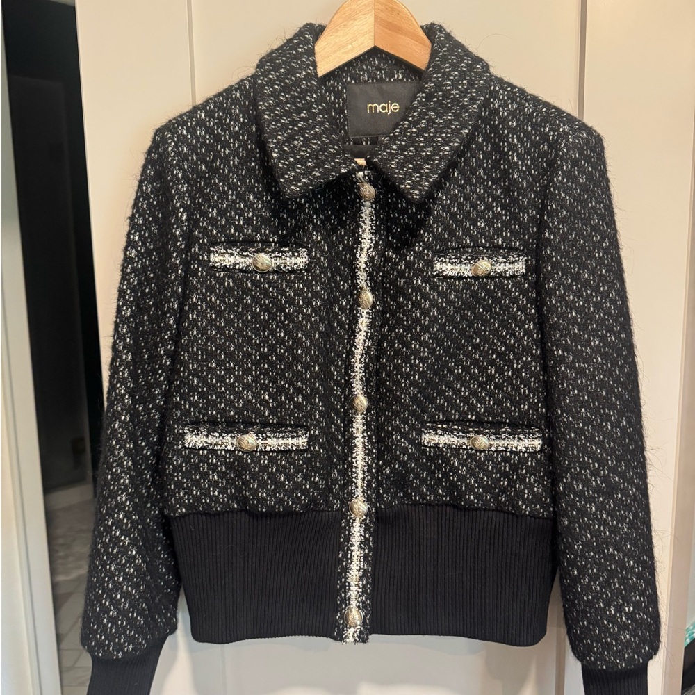 Maje Black and White Tweed Blazer. Biopieste.